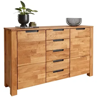 TaBoLe Möbel TaBoLe Kommode Sideboard aus Wildeiche massiv geölt mit Zwei Türen und fünf Schubladen