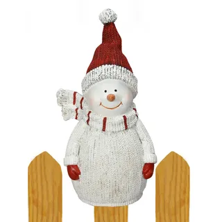 B2S BACK2SEASON Zaunfigur Schneemann mit Mütze und Schal Winter Zaundeko Zaunhocker weiß rot H=22 cm