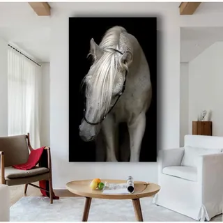 Dekoration Tiere Wandkunst Schwarz Weiß Pferd Poster Print Leinwand Malerei Für Wohnzimmer Kid'Room-50x100cmx1 STK. Kein Rahmen