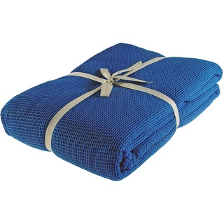 Pique-Decke mit Zierstich-Einfassung, Waffelpique, Bettüberwurf, Tagesdecke, Blau