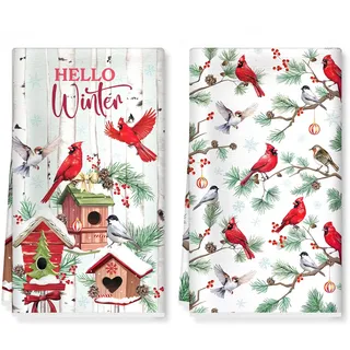Arquiel Weihnachten Vögel Geschirrtücher Mikrofaser 2er-Set 48 x 70 cm | Mikrofaser-Geschirrtücher, Motiv: Weihnachten Vögel; saugfähig und pflegeleicht zum Abtrocknen in der Küche.