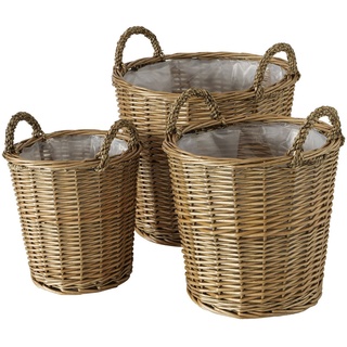 Pflanzkorb Blumentopf Pflanzgefäße Handgefertigt Blumenkübel Pflanzentöpfe Wohnzimmer, Holz Weide braun, rund, 3er Set, Boltze 2010749