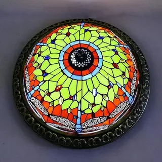 Vintage Wohnzimmer Libelle Deckenleuchte Retro Deckenlampe E27 Küchenlampe Handgefertigter Lampenschirm Buntglas Kreativ Bar Flur Schlafzimmer Esszimmer Studie Deckenbeleuchtung (rot,42cm)