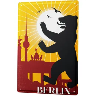 Blechschild Retro - Vintage Metall-Poster für Stadt Freunde - Berlin Bär Motiv - 20 x 30 cm