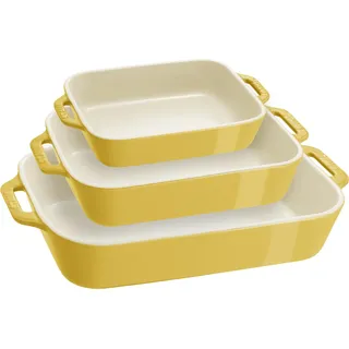 STAUB Gratins Keramik-Backformen-Set aus Steingut, rechteckig, Zitronengelb, 3-teilig