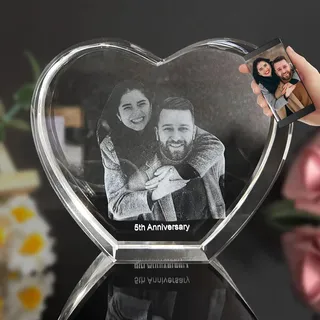 3D Kristall Foto, personalisierte Herzform Kristall Fotorahmen, individuell graviert mit Ihrem Foto Geschenk, Personalisierte Jahrestag Geburtstag Hochzeit Geschenke für Familie Freunde Liebhaber