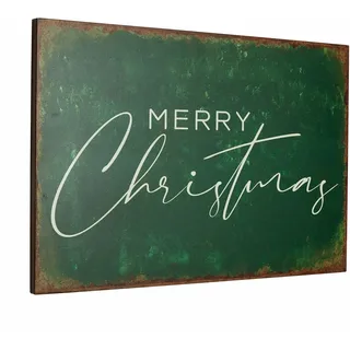 Loberon Deko-Schild Farisha, mit Antik-Finish, Moderner Schriftzug, Vintage-Weihnachtsdeko, Festliche Stimmung, Dekoboard, Weihnachten, Eisen, grün