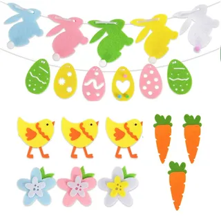 KARLOR Ostern Deko Fenster, hängend Filz Girlande Ostern Hasen Deko Ostereier Karotten Hühner Dekoration, Dekorative Girlanden Kindergarten Schule Girlande Osterdekoration