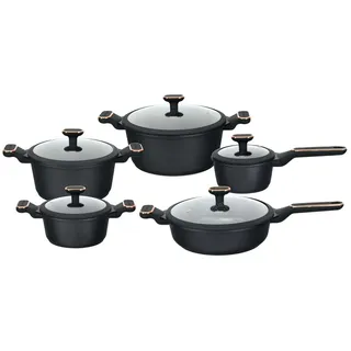 Edenberg Topf-Set Exklusives Topfset Schwarz und Kupfer Matt Topf Pfanne Kasserollen, Aluminiumguss, Keramik (1.46L / 1.9L / 2.46L / 4.3L / 6.5L, Zeitloses Design des Topfsets. Eine ideale Geschenkidee! Hochwertig) schwarz