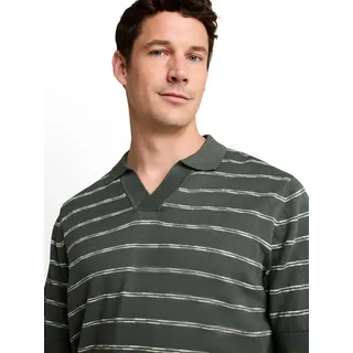 Polokragenpullover TOM TAILOR, Herren, Gr. 3XL, schwarzest olive weiß stripe, Strick, Obermaterial: 100% Baumwolle, gestreift, regular fit hüftbedeckend, V-Ausschnitt, Bündchen, Pullover, Sommer-Polo mit Streifen