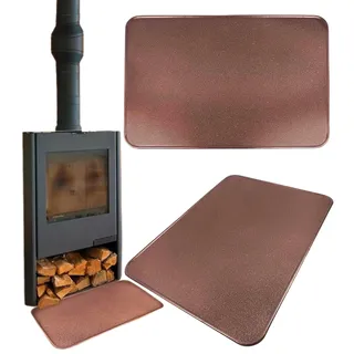 BAUSTER® Kaminbodenplatte aus Metall – Hitzeschutz für Kamin & Ofen – Pulverbeschichtet – Schwarz, Graphit oder Kupfer – 80x49 / 50x60 / 60x80 cm – Funkenschutzplatte (Kupfer, 80x49cm)
