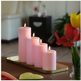 Deluxe Homeart LED-Kerze LED Kerzenset MIA Echtwachs Deluxe 4 Größen rosa mit Batterien Fernb. (5-tlg) rosa