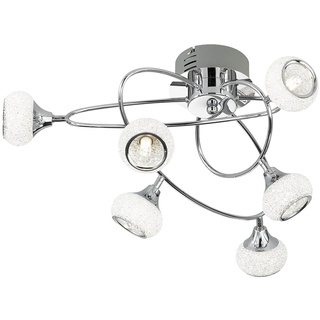 Deckenlampe Lampe silber Deckenleuchte 6 Flammig Deckenlampen Schlafzimmer, Metall Glas, Fassungen 6x G9, DxH 57x28 cm