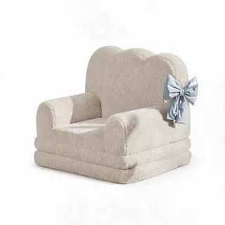 IDEALHOUSE 2-in-1 Kinder Sofa – Faltbarer Kindersessel & Lounger aus Plüschtier-Fleece, bequemer Schlafsessel für Mädchen & Jungen, perfekt für Kinderzimmer und als Geburtstagsgeschenk – weiß, Modell