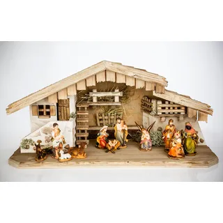 Woidwerk Manufaktur Weihnachtskrippe (W03+9cm Figuren) Krippe Krippenstall Weihnachten Weihnachtskrippen Tischkrippen Krippenfiguren
