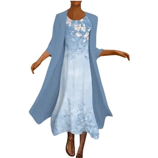 RMBLYfeiye Damen 2 Teiler Sommerkleid Rundhals Blumen Bedruckt Abendkleid Mit Chiffon Jacke Elegant Maxikleid Coverup Abendkleider Für Hochzeit Gats Ballkleider Lang Abschlussballkleid