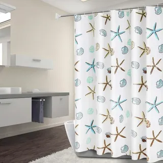 Duschvorhang – Wasserdicht Und Antibakteriell – Muschelmuster – Inklusive Haken – Peva-duschvorhang – Geeignet Für Badewanne, Dusche Und Wc – 200 X 200 Cm – Weiß