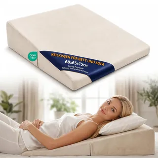 Keilkissen für Bett und Sofa 68x65 cm - Reflux Kissen & Matratzenkeil für Erwachsene – Bettkeil Lesekissen Rückenkissen Kopfteil Betterhöher – Venenkissen Beinkissen Bezug waschbar Oeko-Tex