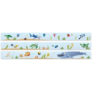 Wandkings Bordüre - Wähle ein Motiv - Ozean Unterwasserwelt - 3x selbstklebende Wandbordüren je 150 cm - Gesamtlänge: 450 cm - Höhe: 12,5 cm