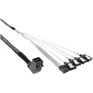 InLine Mini SAS HD Kabel, SFF-8643 gewinkelt zu 4x SATA + Sideband, 0,5m