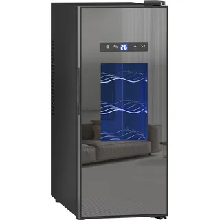 HOMCOM Weinkühlschrank 12 Flaschen 30L 8-18°C Doppelt Thermoelektrisch Flaschenkühlschrank mit Glastür, Getränkekühlschrank mit LED-Leuchte, Kleiner Weinschrank mit Touch-Screen Schwarz   Aosom