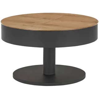 Novel Couchtisch, Schwarz, Eiche, Holz, Metall, Holzwerkstoff, Eiche, furniert, rund, Säule, Bodenplatte, 79x46x79 cm, Stauraum, Wohnzimmer, Wohnzimmertische, Couchtische, Couchtische mit Stauraum