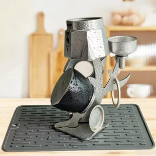 ZUWIT Abtropfgestell für italienische Mokkakanne, vertikaler Abtropfhalter aus 304 Edelstahl, Abtropf-Organizer, kompatibel mit den meisten Mokkakannen (Silber)