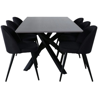 PiazzaGRBL Essgruppe Esstisch grau und 6 Velvet Esszimmerstühle schwarz.