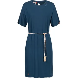 Jerseykleid RAGWEAR "Kass" Gr. XL (42), Normalgrößen, blau (indigo) Damen Kleider Cut out stylisches Shirtkleid mit geflochtenem Gürtel