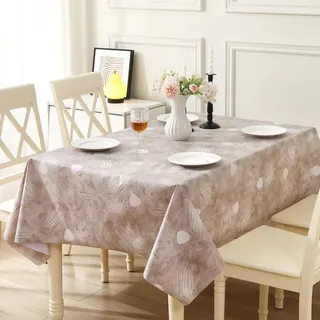 Rayapot PVC Wasserdicht Tischdecke, Quadratisch Kunststoff Abwaschbar Zuschneidbar Tischtuch, Plastik Schmutzabweisend Wachstuchtischdecke, Für Esszimmer Outdoor - 140x140cm - Feder - Kaffeefarbe