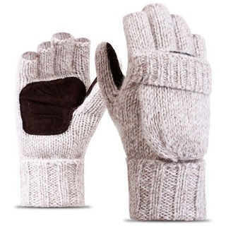 FIDDY Trikot-Handschuhe Strickhandschuhe mit Umschlag, wärmende Handschuhe Fingerlos, Thermoklappe, Unisex beige