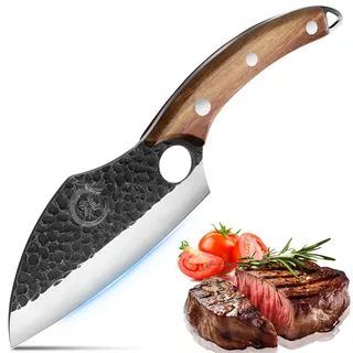 Plys 6-Zoll Japanisches Messer mit Lederhülle: Geschmiedetes Kochmesser Küchenmesser mit Holzgriff Scharfes Ausbeinmesser Outdoor Hackmesser für Gemüse und Fleisch