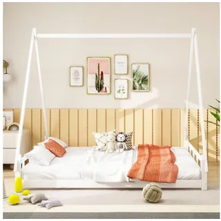 REDOM Kinderbett Holzbett, Hochbett, Eltern-Kind-Bett, Zeltbett (140 x 200 cm), ohne Matratze weiß