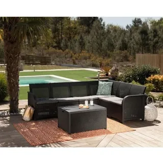 Gartenmöbel Set, Allibert SanRemo, Lounge Set mit Stauraum, 6-Sitzer, Graphitgrau - Grau