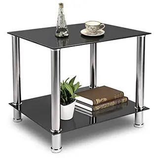 Greensen Couchtisch Gehärtetes Glas Wohnzimmertisch Beistelltisch Industrie Design Sofatisch 2 Etagen Glastisch mit Chrom Beine Kaffeetisch Metall Konsolentisch für Wohnzimmer Balkon Flur