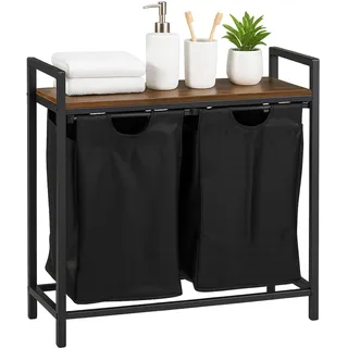 Relaxdays Wäschesammler, 2 Fächer mit Ablage, HBT: 72 x 73 x 33 cm, Wäschekorb Metall, braun/schwarz