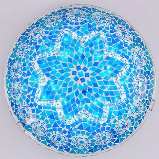 LOGT Tiffany Deckenleuchte Blau Vintage Ländlichen Stil Deckenlampe Handgemacht Glasmalerei Deckenleuchten Eingelassen Deckenlicht Barock Augenschutz Hängelampe für Wohnzimmer Schlafzimmer,40cm