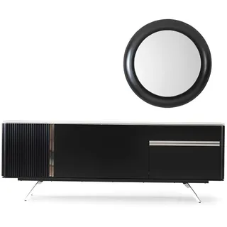 Wohnzimmer Anrichte Spiegel Sideboard Holz mit Metall Stil schwarze Kommode