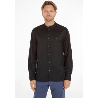 Tommy Hilfiger Langarmhemd NATURAL SOFT SOLID MAO RF SHIRT mit Tommy Hilfiger Markenstreifen innen am Ärmelschlitz schwarz S