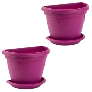 ENGELLAND 2 x Blumentopf Pflanzkübel Mit Untersetzer Hängend Wand 2,4L Lila