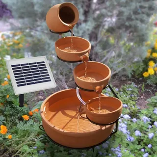 Solar Gartenbrunnen Terrakotta Schalen Wasserspiel für Garten