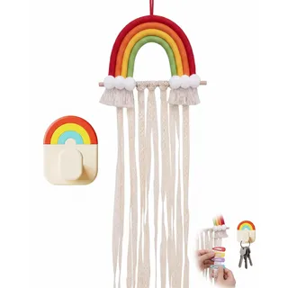 FAKZEP Haarspangen Aufbewahrung Kinder, Regenbogen Haarschmuck Organizer Mädchen Set (1 Hängeband + 1 Haken), Wandbehang Haarspangenhalter für Haarschleifen, Babyzimmer Deko