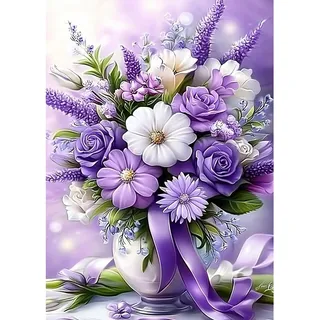 MOTGOM Diamant Painting Bilder Violette Blumen Vase, Diamond Painting Runde Steine, DIY Diamant Bilder für Erwachsene, Violette Blumen Vase Diamantmalerei Set für Geschenk, als Wanddeko 30x40cm
