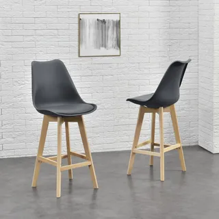 [en.casa] Barstuhl 2er Set gepolstert Buche-Gestell  Grau