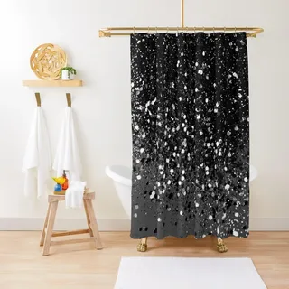 ZGDPBYF Shower Curtaindark Duschvorhang, Grau / Schwarz mit Glitzer, glänzend, wasserdicht, mit Haken, 150 x 180 cm (B x H)
