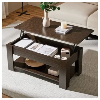 Yaheetech Couchtisch Höhenverstellbarer Kaffeetisch mit Verstecktem Stauraum und Ablage, Ausziehbarer Wohnzimmertisch Sofatisch für Wohnzimmer braun 98 cm x 42 cm x 50 cm