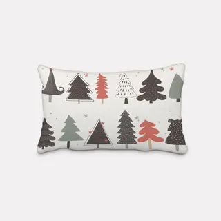 SCHÖNER LEBEN. Dekokissen SCHÖNER LEBEN. Kissenhülle Merry Christmas Weihnachtsbaum ecru schwar grau|grün|rot|schwarz|weiß rechteckig | 60 cm x 80 cm