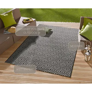 Northrugs In- und Outdoor Teppich Karo 160x230cm - Wetterfest Modern Geometrisches Muster Kariert Allover Design Läufer für Balkon Garten Wintergarten Wohnzimmerteppich Wasserfest in Schwarz