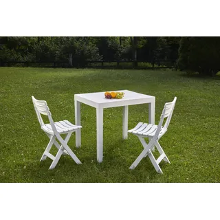 Dmora - Outdoor-Wohnzimmer-Set, Set mit 1 rechteckigen Tisch und 2 Klappstühlen, Indoor und Outdoor von PIC NIC, 100% Made in Italy, Weiß