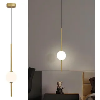 Modern Pendelleuchte Kugel, Nordisch Nachttisch Hängelampe Schlafzimmer Einfache Lange LED Sphärische Deckenlampe Gold Metall, für Esszimmer, Wohnzimmer, Kücheninsel, Loft 1 Lichter